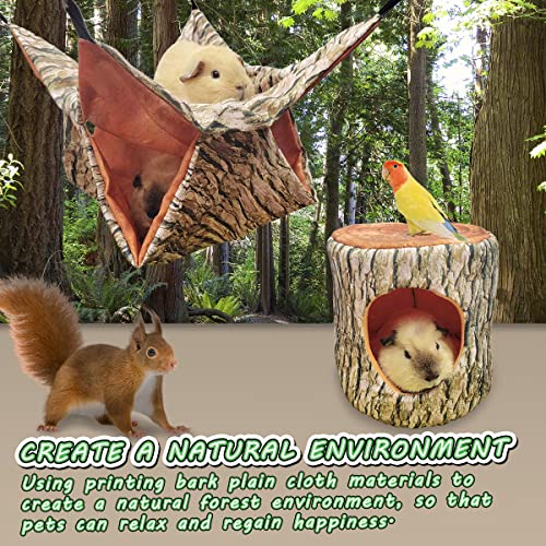 EAEDMY Guinea Pig Rat Ferret Tree Hole Bed and Hammock Tunnel, Hanging Bunk, Parrot Bird Hideout, Small Animals Soft Bed (3.Tree Hole) - color: 3.Tree hole bed