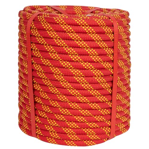 1/2 Inch Static Climbing Rope (200 Ft) - 9000lbs High Strength Arborist Bull Rope for Tree Pulling, Rigging & Rappelling - 48 Strand Polyester Braided Core, Red - size: 1/2in x 200ft, style: Red