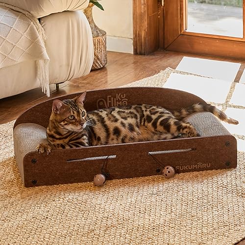 FUKUMARU Large Cat Scratcher Bed, 26 Inch Cat Scratching Bed Sofa Indoor - color: Caramel