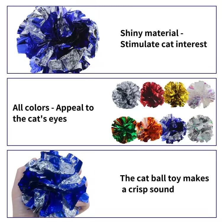 Andiker 3.54inch Mylar Cat Crinkle Balls, 4pcs Colorful and Sparkling Crinkle Ball Lightweight Easy to Carry Cat Ball Toy Interactive Cat Toys for Indoor Cats to Kill Time and Keep Fit (Mixing Color) - style: Mixing Color