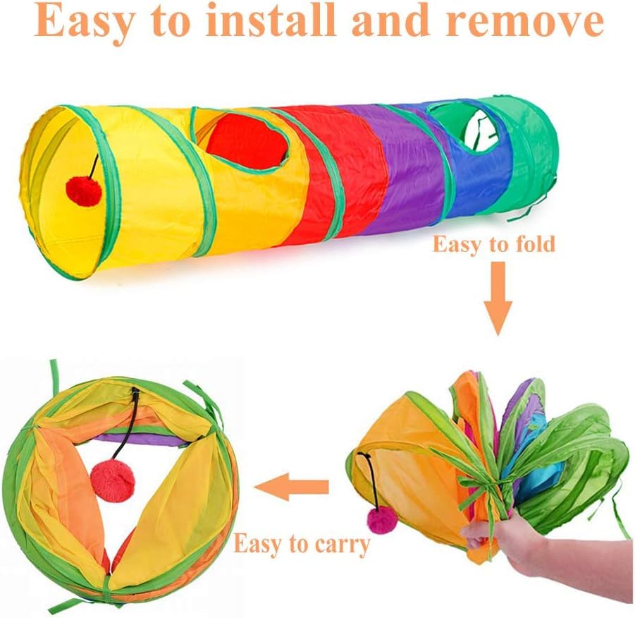 Cat Tunnel Toy with Hanging Ball, Cat Tunnel，Cat Tunnels for Indoor Cats - style: Straight tunnel