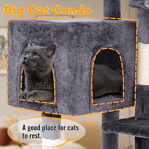 FDW 37.8" Cat Tree Tower | Light Gray | Multi-Level Indoor Activity Center - color: Light Gray
