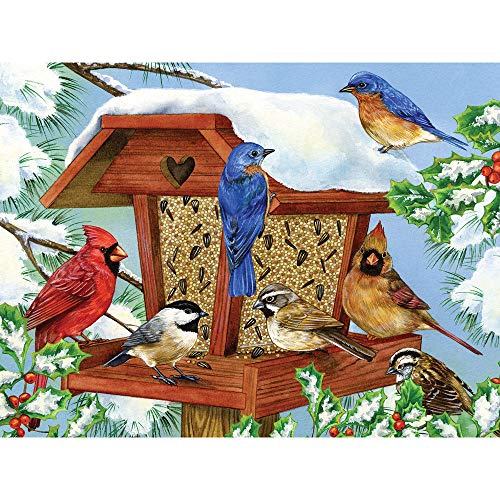 Bits and Pieces – 500 Piece Jigsaw Puzzle for Adults – Winter Birdfeeder - Bird Tree Snow Feeder Jigsaw Puzzle by Artist Greg Giordano, Completed Puzzle Size: 18" x 24"