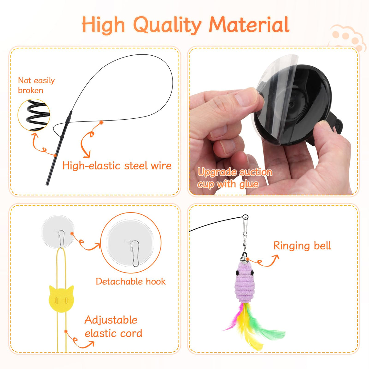 Atosun Interactive Cat Toys, 15PCS Cat Wand and Feather Toys for Indoor Cats, Reusable Suction Cup Toys for Kittens Play Exercise