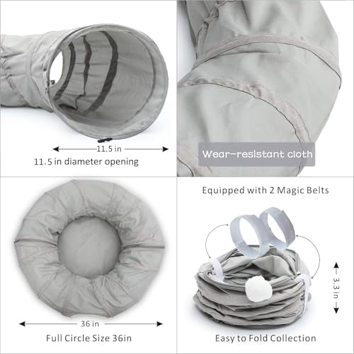 AUOON Cat Tunnel with Bed for Kitten Puppy Rabbit Ferret, Light Grey - color: Light Grey