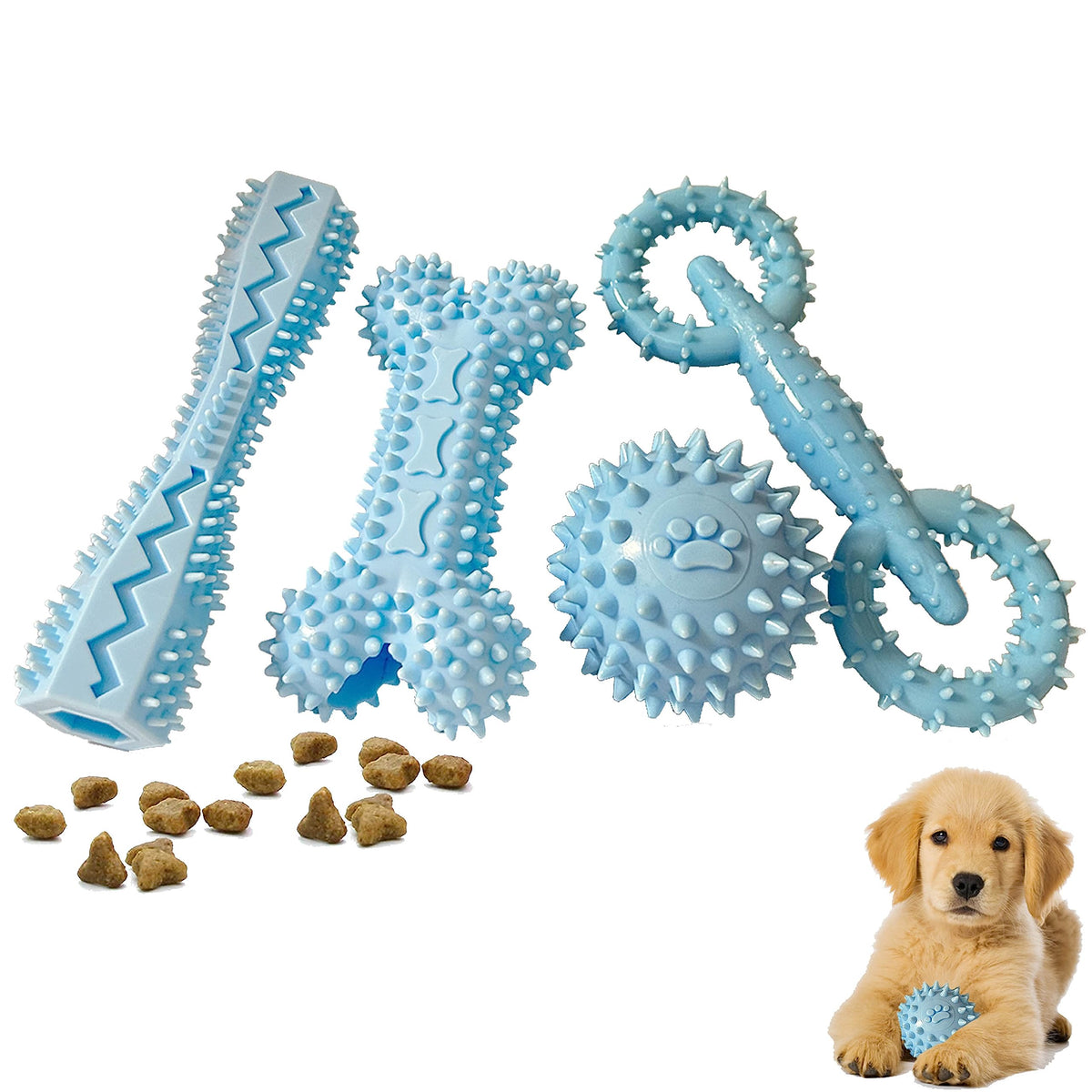 4-Pack Soft Rubber Puppy Teething Toys for 2-8 Months Puppies,Blue - color: Blue, size: Small
