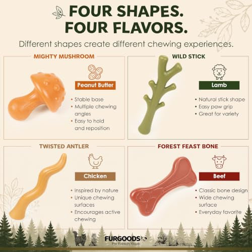 FURBONE Flavored Nylon Dog Chew Toys 4 Pack, Bones for Small & Medium Dogs - color: Furbone - Forest 4 Pack