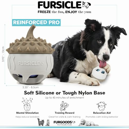FURSICLE Pro Frozen Dog Treat Toy, Fillable Enrichment Lick Ball with Tray - color: Fursicle - Reinforced Pro
