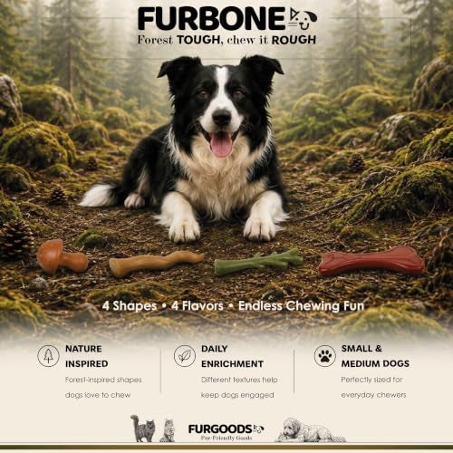 FURBONE Flavored Nylon Dog Chew Toys 4 Pack, Bones for Small & Medium Dogs - color: Furbone - Forest 4 Pack